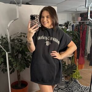 Vintage Harley Davidson Motorcycles Short Sleeve Pullover Hoodie Black Size 2X